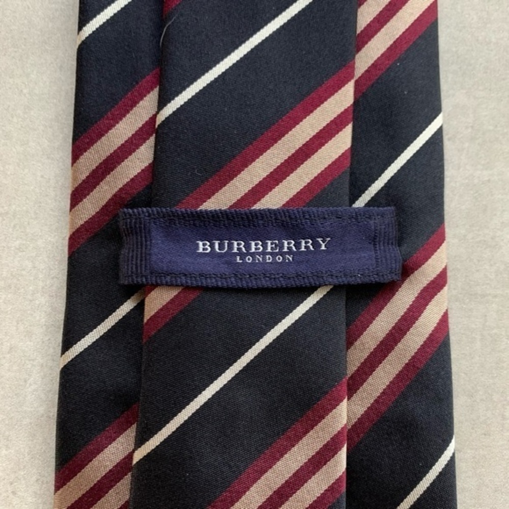 Burberry Black, Tan & Red Striped Tie